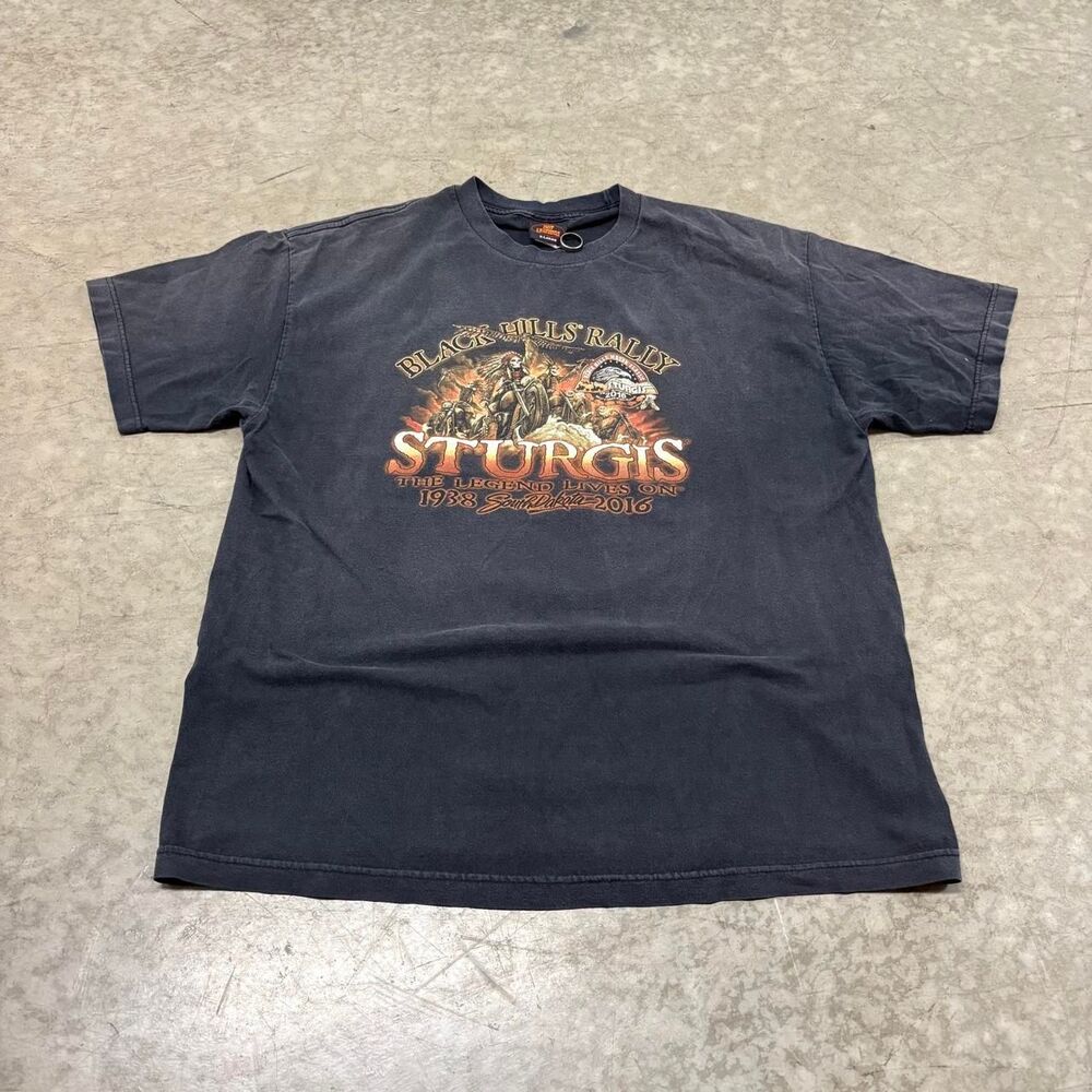 Harley-davidson Men's Black and Navy T-shirt